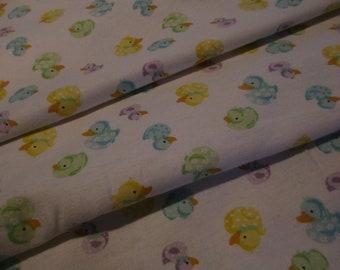 Multicolor Rubber Ducks Super Snuggle Flannel Fabric BTY White Background