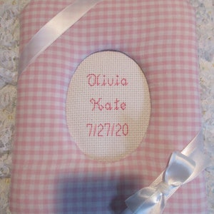 BABY GIRL Custom Personalized Gingham Fabric Photo Album / Scrapbook - Lace Trim