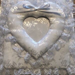 Wedding / Anniversary HEART PHOTO FRAME White Brocade Fabric Photo Album / Scrapbook