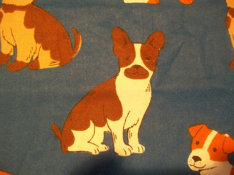 BTY Puppy Dogs Happy Pup on Blue Snuggle Cotton Flannel Fabric