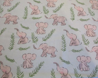 Sweet Elephants Super Snuggle Cotton Flannel Fabric BTY - Blue Gray Green