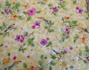 WATERCOLOR FLORAL Cotton Skylark for Red Rooster Fabrics 5/8 Yard Plus Attached Remnant Yellow