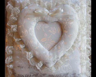 Wedding / Anniversary HEART PHOTO FRAME Ivory Brocade Fabric Photo Album / Scrapbook