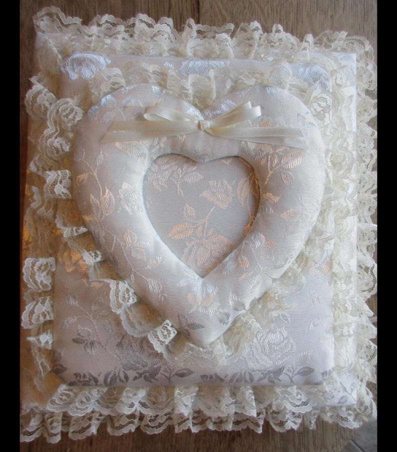 Wedding / Anniversary HEART PHOTO FRAME Ivory Brocade Fabric Photo Album / Scrapbook