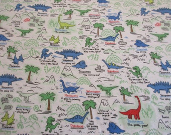Green Dinosaur Map - Super Snuggle Cotton Flannel Fabric BTY Dinos and Trees