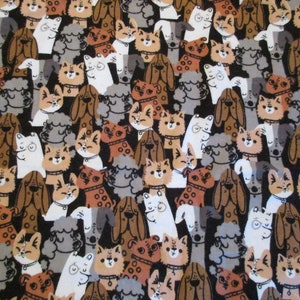 Packed Dogs Snuggle Cotton Flannel Fabric BTY Puppy Dogs on Black