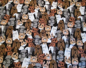 Packed Dogs Snuggle Cotton Flannel Fabric BTY Puppy Dogs on Black