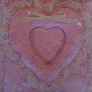 Wedding / Anniversary HEART PHOTO FRAME Pink Brocade Fabric Photo Album / Scrapbook