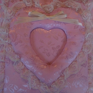 Wedding / Anniversary HEART PHOTO FRAME Pink Brocade Fabric Photo Album / Scrapbook Ivory