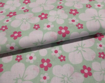 White & Pink Floral on Mint Green Quilter's Showcase Cotton Fabric BTY Flowers