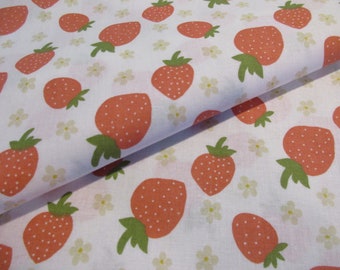 Strawberries On White Quilter's Showcase Cotton Fabric BTY with Light Beige Tiny Flowers