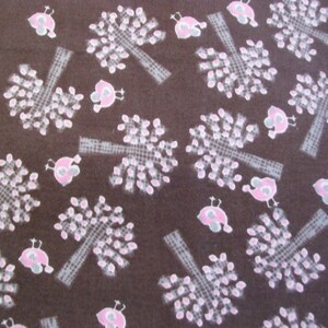 Little Bird Pink - Snuggle Flannel Fabric 7/8 Yard Pink and Brown