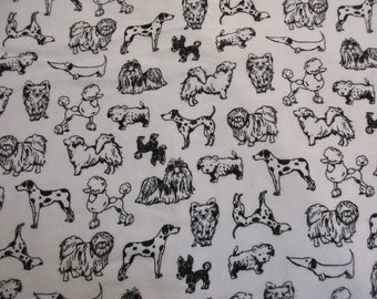 Dogs Super Snuggle Cotton Flannel Fabric BTY Black and White