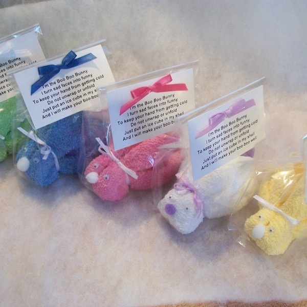 WASHCLOTH BUNNY for little boo boos with Poem and reusable ice cube - Baby Shower or Party Favor