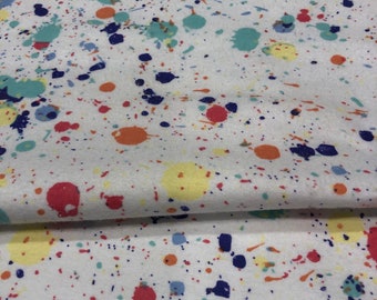 Paint Splatter Dots on White Super Snuggle Flannel Fabric - BTY