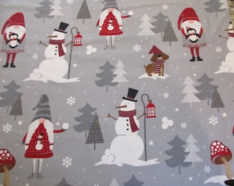 Gnomes in the Woods Super Snuggle Flannel Fabric BTY Winter Snow Holiday