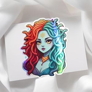 Holografischer Medusa Comic Sticker, Glitzernd, Aufkleber für Notizbuch, Wasserflasche, DIY Projekte, Schlangen Design