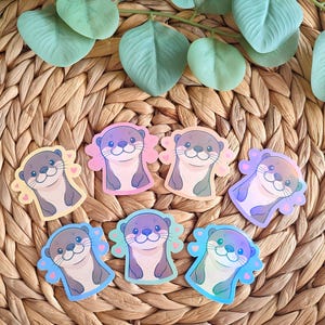 Holographische Otter Sticker, Pastell-Set, Cute Ottie
