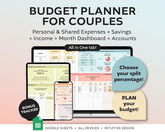 Couples Budget Planner: Monthly Income, Expenses, Savings (Google Sheets)