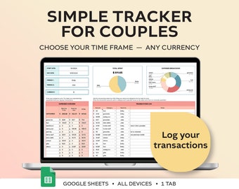 Simple Expenses Tracker for Couples. Easy monthly, weekly, bi-weekly tracker. 2 people transactions spreadsheet.