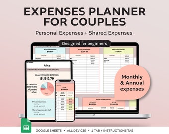 Couples Budget Planner: Monthly & Annual Expenses Google Sheets (Digital Download)