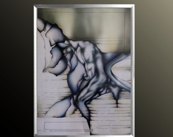 Kunstwerk (Original) in Airbrush Technik, Acrylplatte, Rahmen Aluminium silber, Wall Design, Body Art