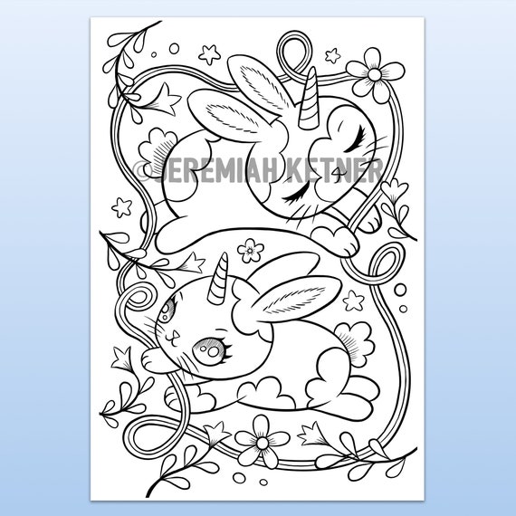 Spring Unicorn Bunnies Coloring Page Instant Download - Etsy