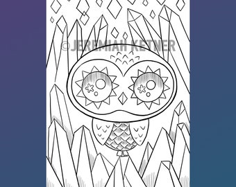 Crystal Owl coloring page - Instant Download