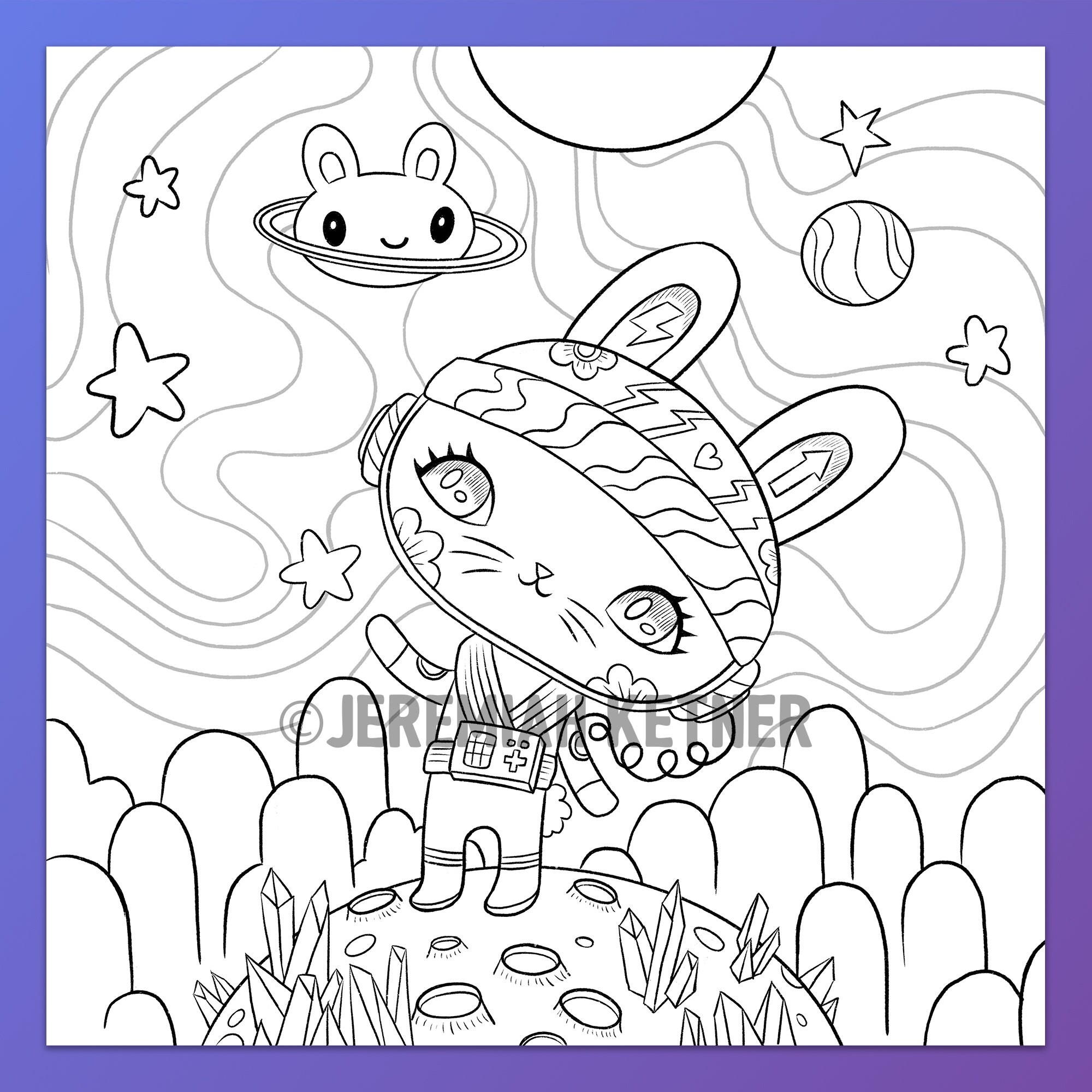 Space Bunny Coloring Page - Etsy