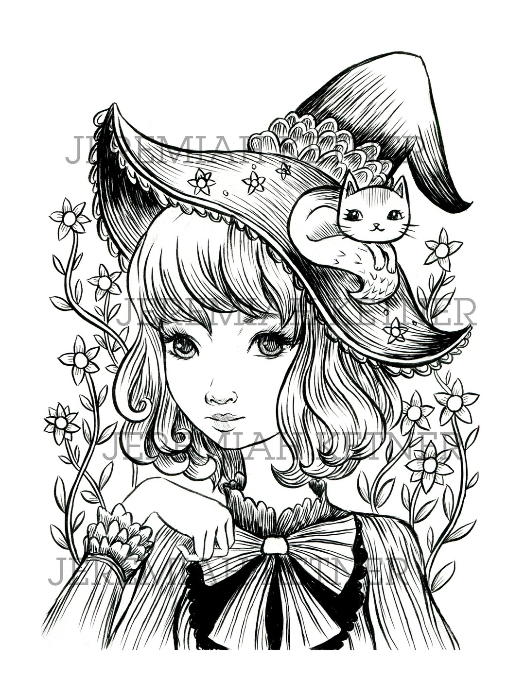 Lovely Witch - Coloring Page - Instant Download - Etsy