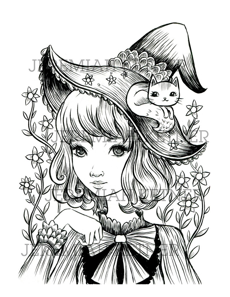 Lovely Witch Coloring Page Instant Download - Etsy