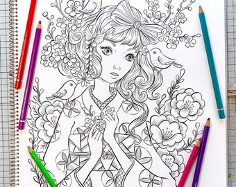 Plum Blossom Kimono  | Coloring Page | Jeremiah Ketner
