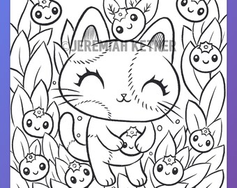 Blueberry Neko Coloring Page - Instant Download