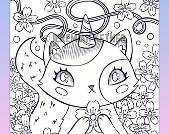 Unicorn Kitty Spectrum  Coloring Page - Instant Download