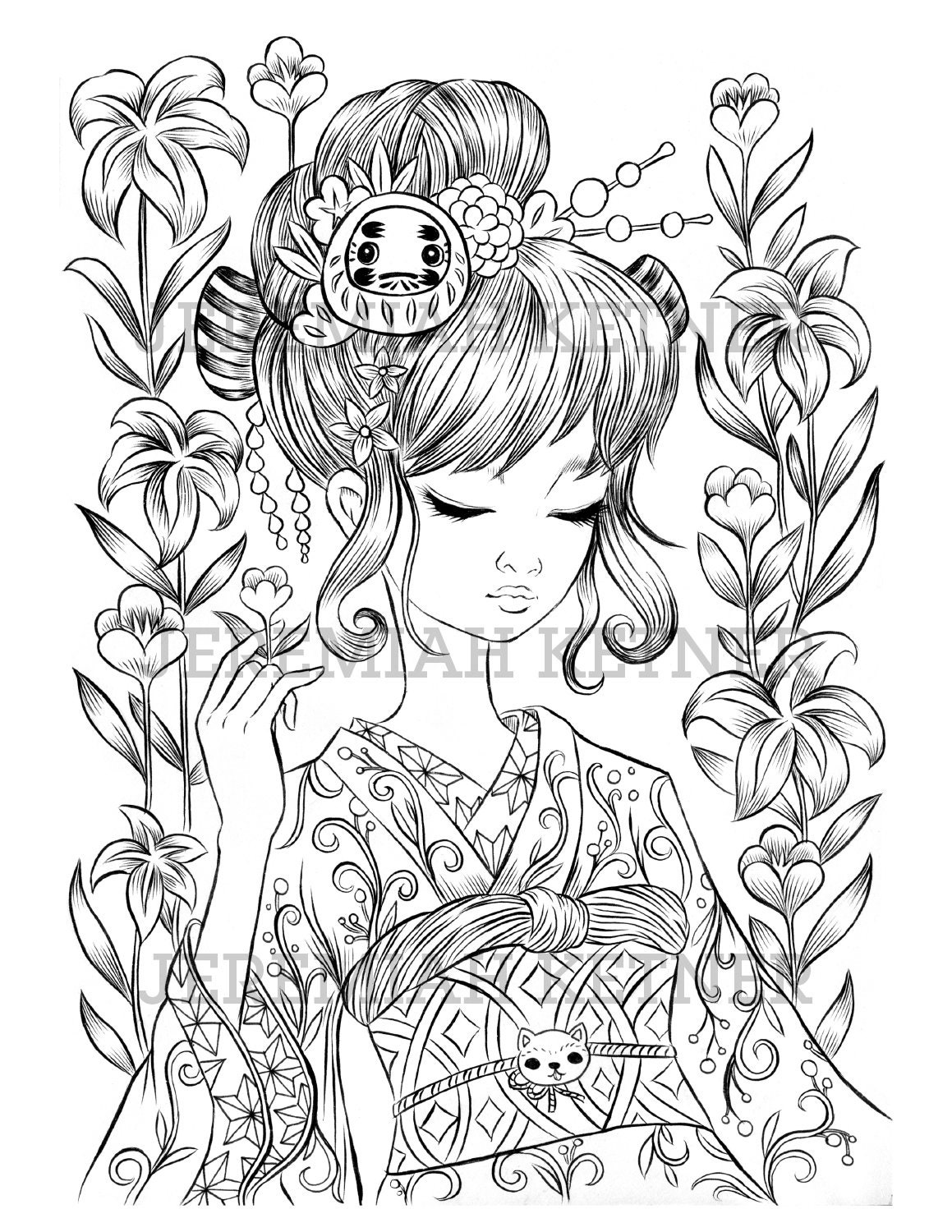 Winter Kimono Jeremiah Ketner Coloring Page Instant | Etsy