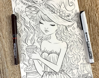 Witches Brew by Jeremiah Ketner - Print / Digital coloring page - Instant Download