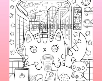 Neko Cafe - Coloring Page
