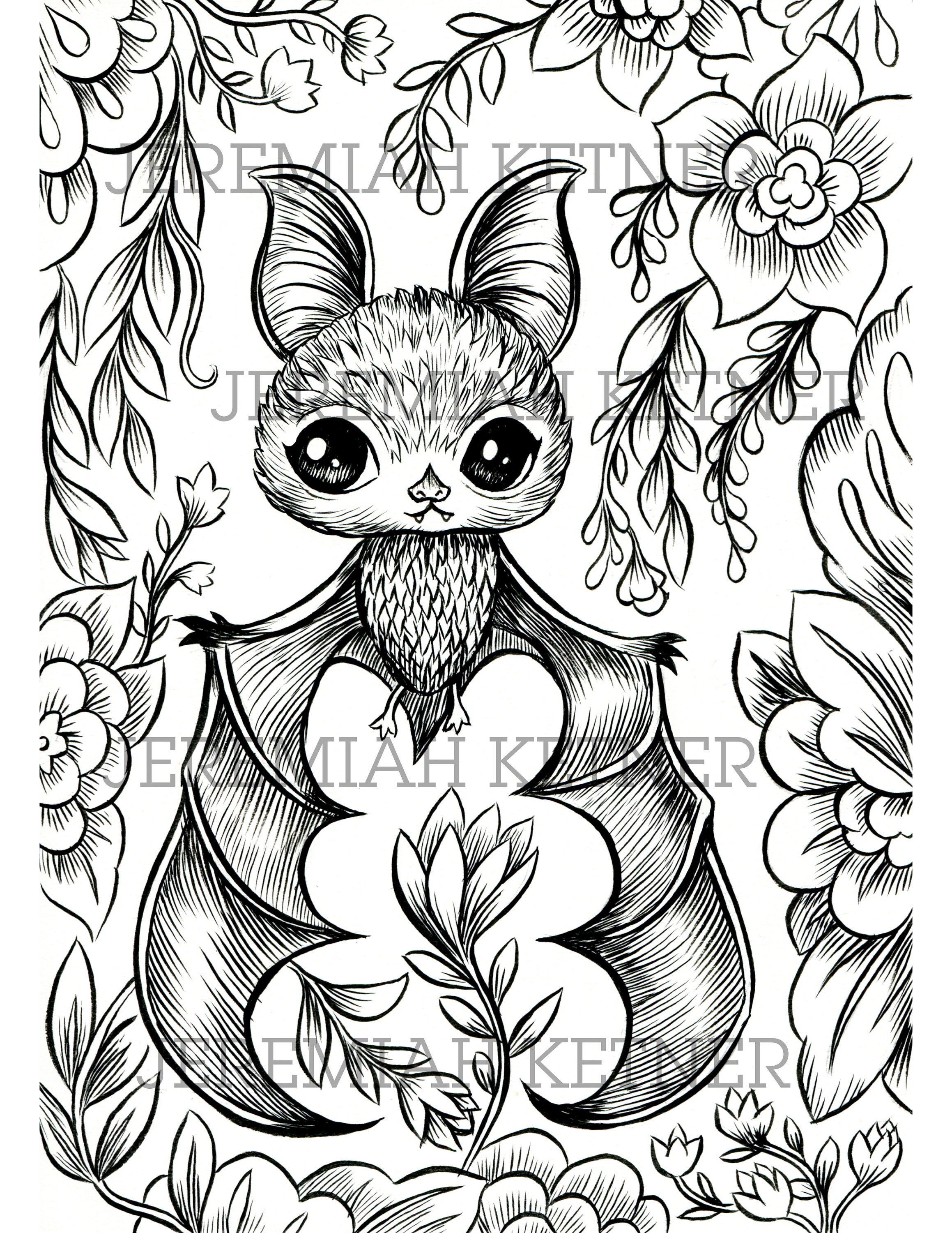 Vampire Bat Coloring Page Instant Download Etsy