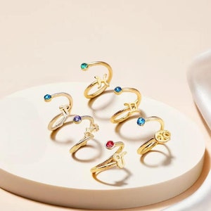 Gold Plated Zircon Adjustable Ring, Constellation Zodiac Ring, Astrology Jewellery, Meaningful Minimalist Gift for Her, Trendy Style Present