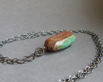 Chrysocolla Nugget Necklace Oxidized Sterling Silver Pendant