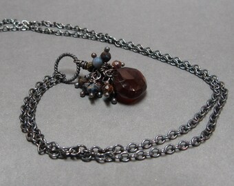 Brown Chalcedony Necklace Pietersite Cluster Oxidized Sterling Silver Gift for Wife