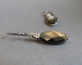 Black Shell Earrings Mixed Metals Oxidized Sterling Silver