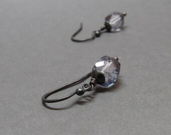 Blue Mystic Quartz Earrings Cubes Geometric Minimalist Petite Oxidized Sterling Silver Gift for Her