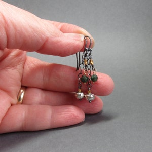 Green Tourmaline Earrings Chain Mixed Metals Sterling Silver Oxidized Gift for Her image 7