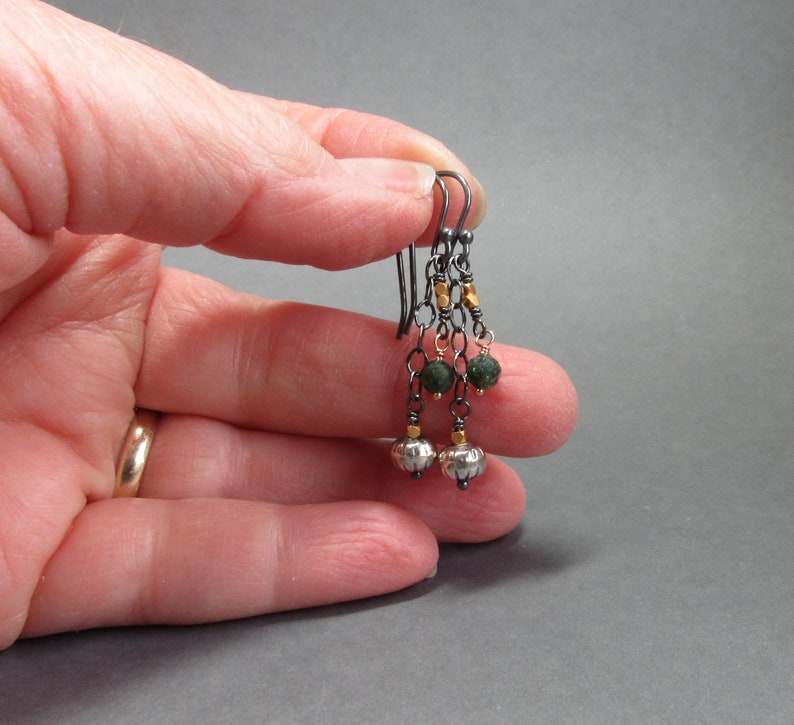 Grüne Turmalin Ohrringe Kette gemischte Metalle Sterling Silber oxidiertes Geschenk für Sie Bild 7