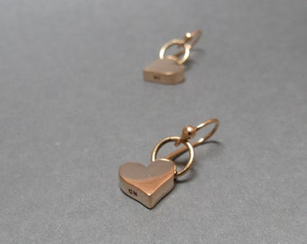 Gold Heart Earrings Bronze Charm Gift for Girlfriend