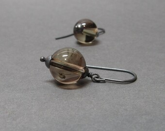 Smoky Quartz Earrings Simple Minimalist Oxidized Sterling Silver