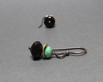 Black Onyx Earrings Variscite Mixed Metals Oxidized Sterling Silver Gift for Her Gemstone Stack Gift for Mom