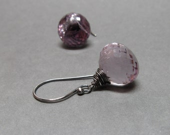 Pink Amethyst Earrings Oxidized Sterling Silver Lavender Lilac Gift for Mom Large Gemstones