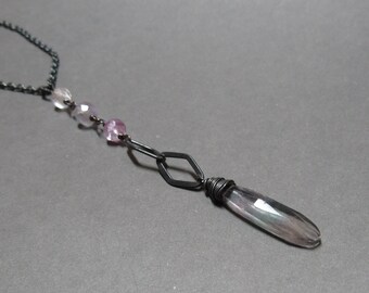 Fluorite Necklace Oxidized Sterling Silver Long Gift for Wife